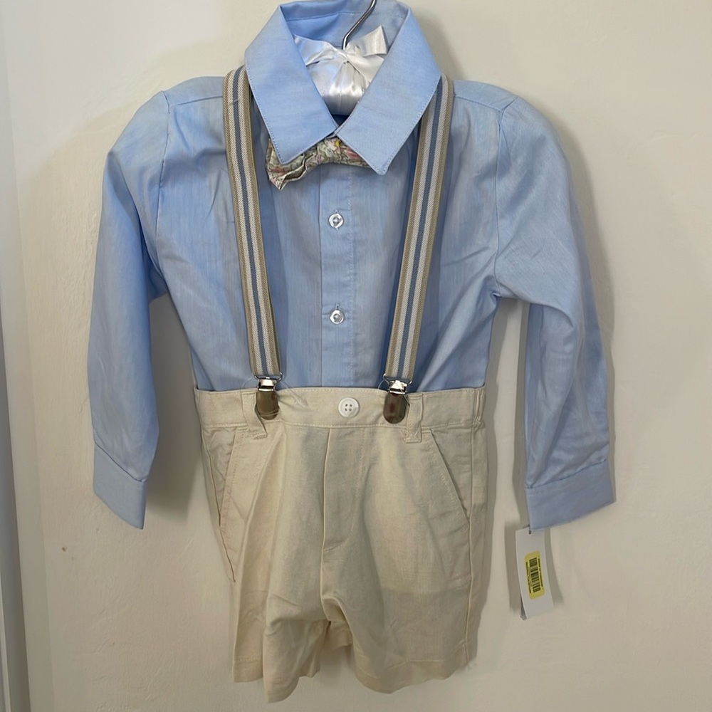 Toddler boy shirt, short, suspender, bow tie set